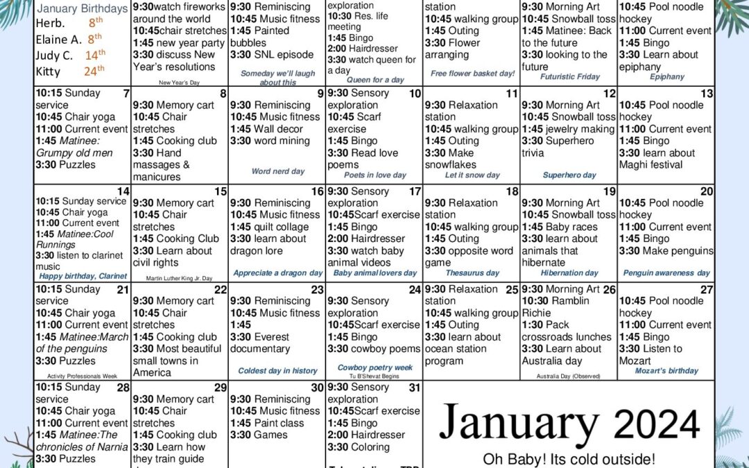 January 2024 Activities Calendar - Harmony Homes