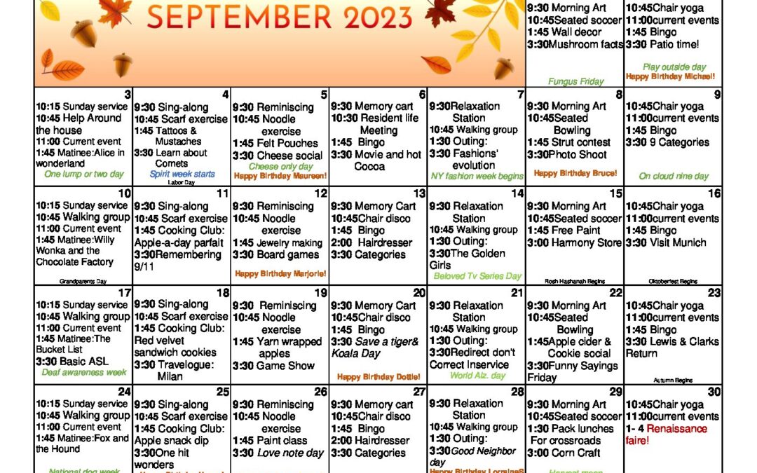 September activities 2023 - Harmony Homes