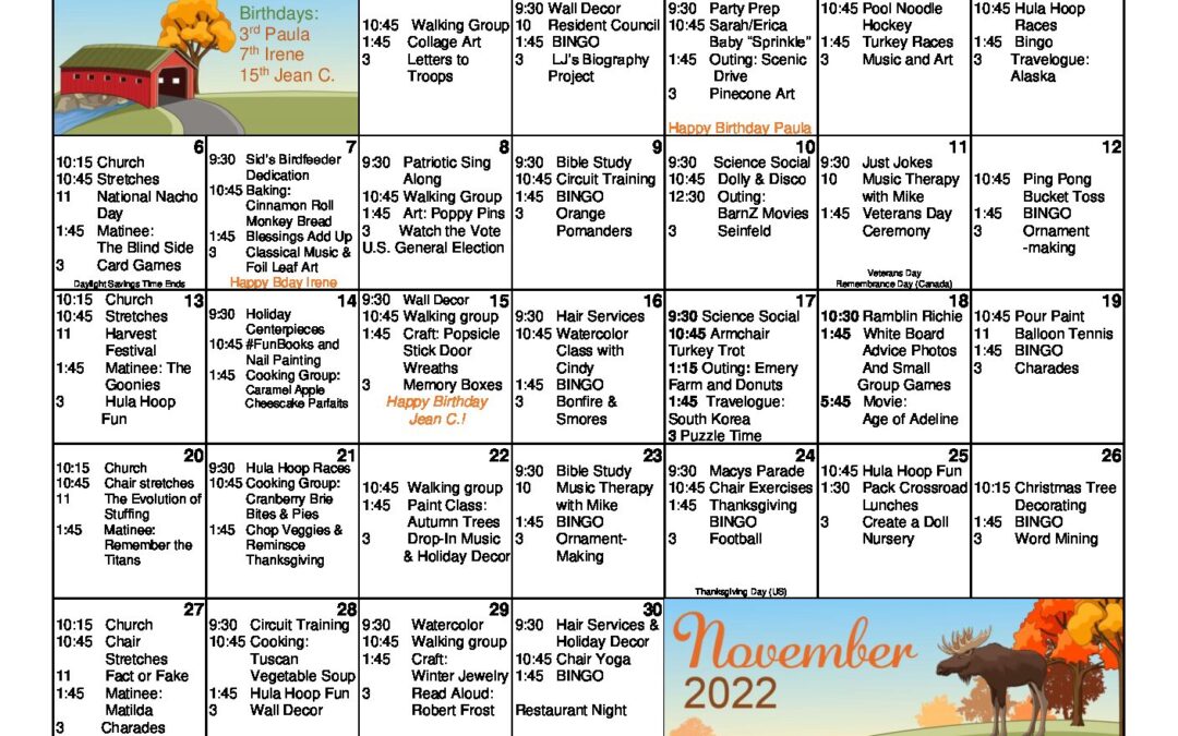 november activity calendar nursing home